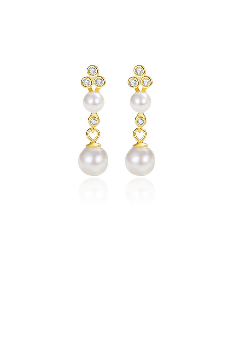 925 Sterling Silver Plated Gold Simple and Fashion Round Bead Tassel Imitation Pearl Earrings with Cubic Zirconia - Luxurious Look