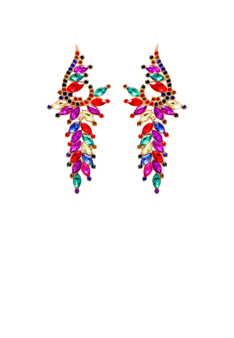 Fashion and Elegant Plated Gold Geometric Tassel Earrings with Colored Cubic Zirconia - Luxurious Look