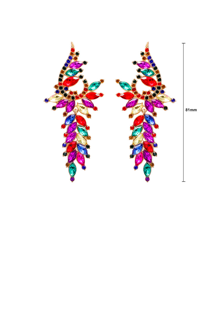 Fashion and Elegant Plated Gold Geometric Tassel Earrings with Colored Cubic Zirconia - Luxurious Look