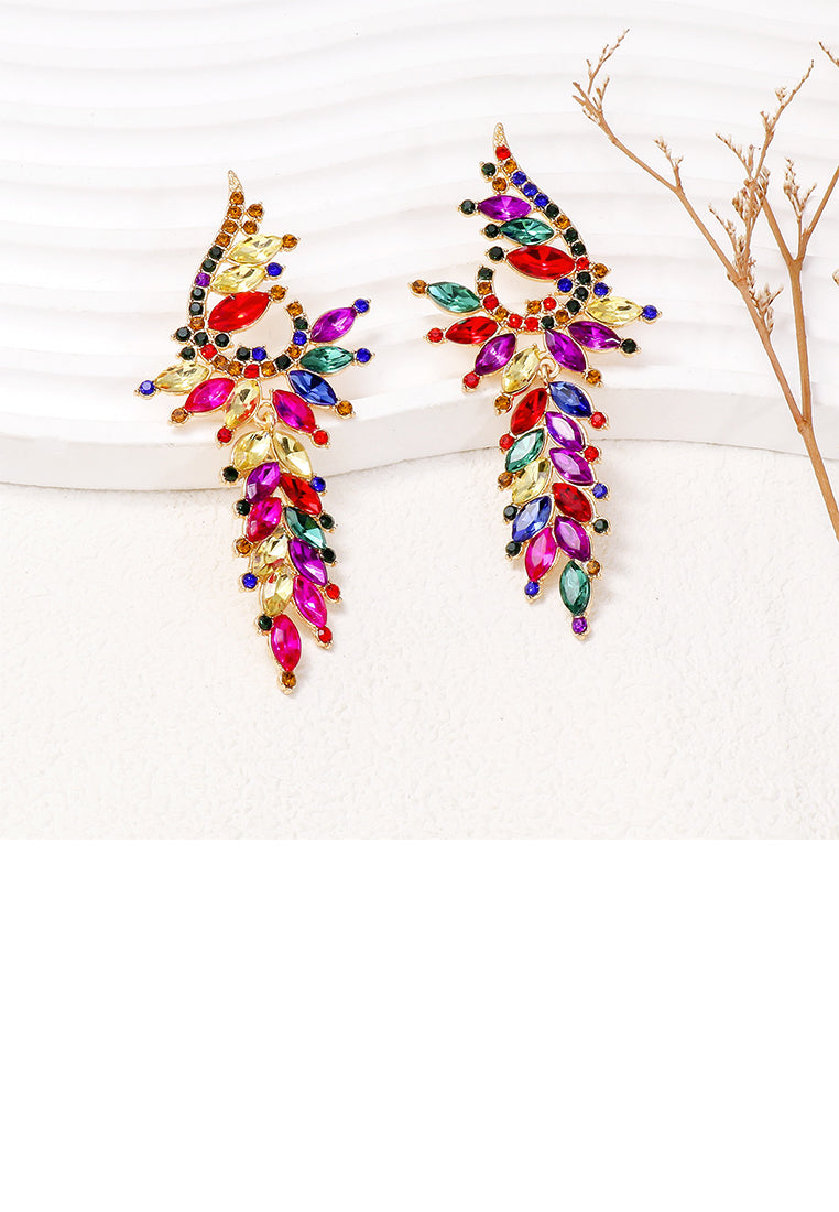 Fashion and Elegant Plated Gold Geometric Tassel Earrings with Colored Cubic Zirconia - Luxurious Look