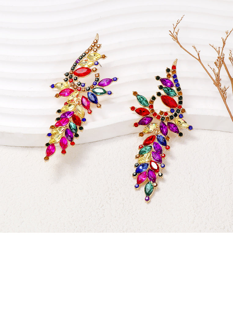 Fashion and Elegant Plated Gold Geometric Tassel Earrings with Colored Cubic Zirconia - Luxurious Look