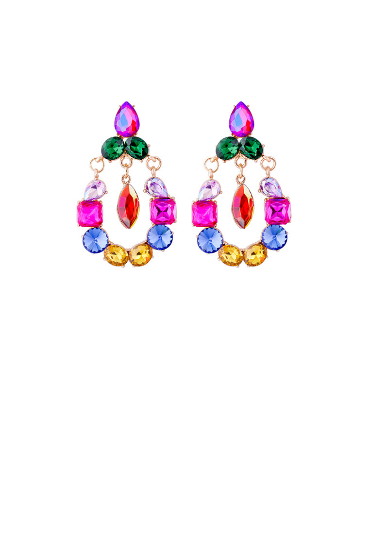 Fashion Temperament Plated Gold Hollow Water Drop Geometric Earrings with Colored Cubic Zirconia - Luxurious Look