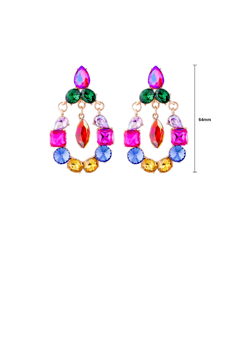 Fashion Temperament Plated Gold Hollow Water Drop Geometric Earrings with Colored Cubic Zirconia - Luxurious Look