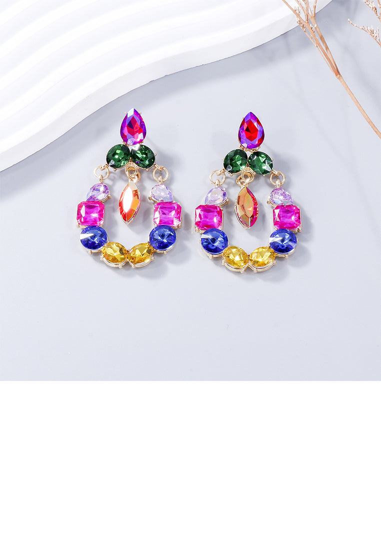 Fashion Temperament Plated Gold Hollow Water Drop Geometric Earrings with Colored Cubic Zirconia - Luxurious Look