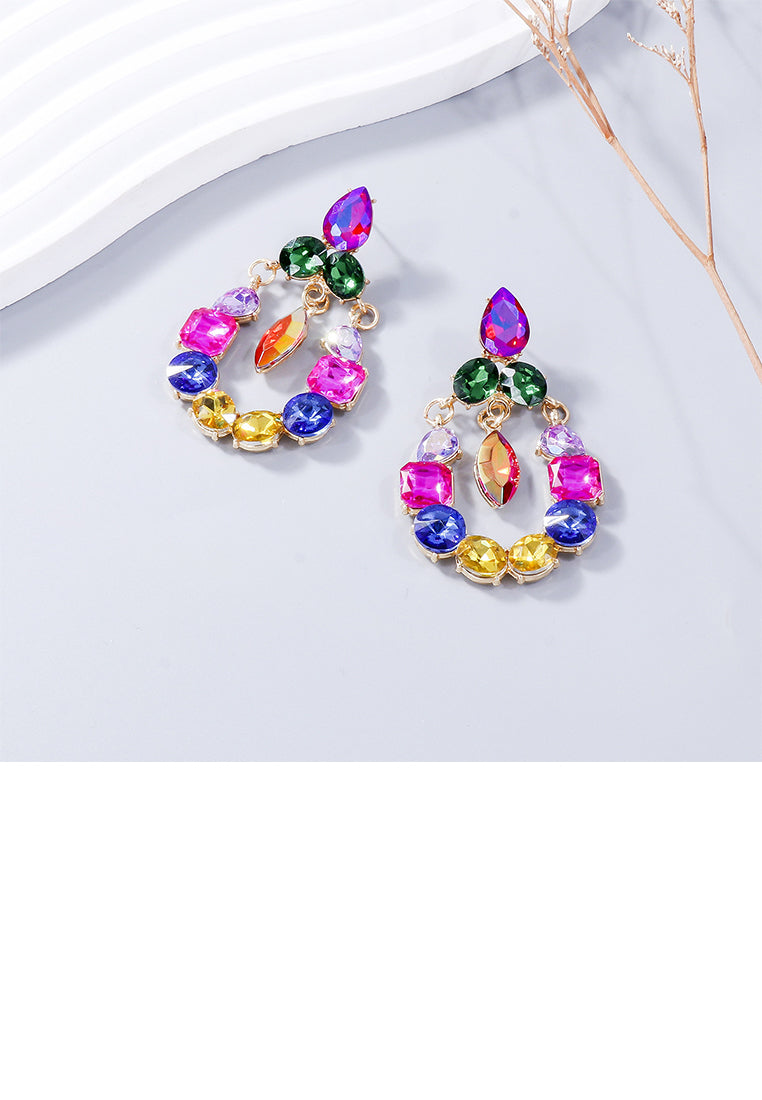 Fashion Temperament Plated Gold Hollow Water Drop Geometric Earrings with Colored Cubic Zirconia - Luxurious Look