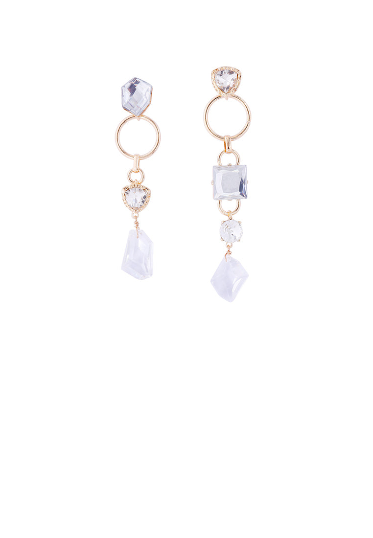 Fashion Temperament Plated Gold Irregular Geometric White Cubic Zirconia Tassel Asymmetric Earrings - Luxurious Look