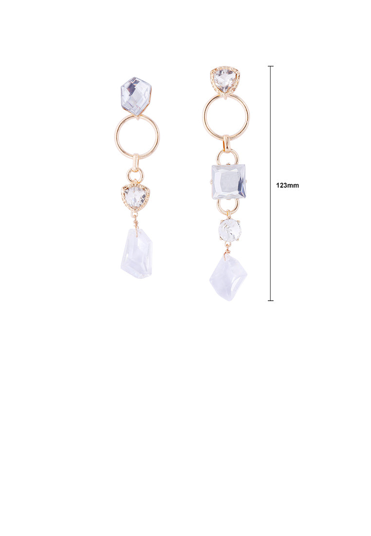 Fashion Temperament Plated Gold Irregular Geometric White Cubic Zirconia Tassel Asymmetric Earrings - Luxurious Look