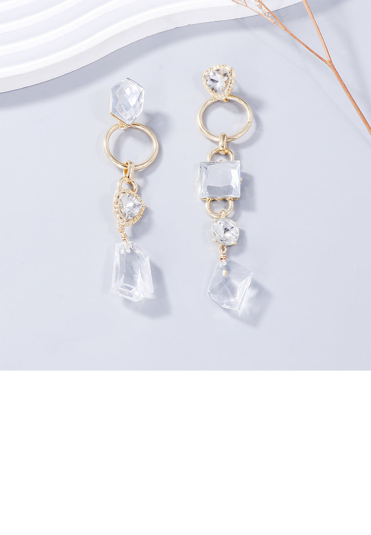 Fashion Temperament Plated Gold Irregular Geometric White Cubic Zirconia Tassel Asymmetric Earrings - Luxurious Look