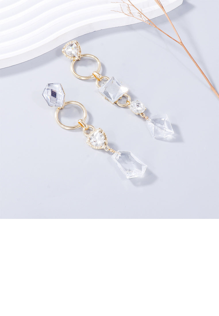 Fashion Temperament Plated Gold Irregular Geometric White Cubic Zirconia Tassel Asymmetric Earrings - Luxurious Look