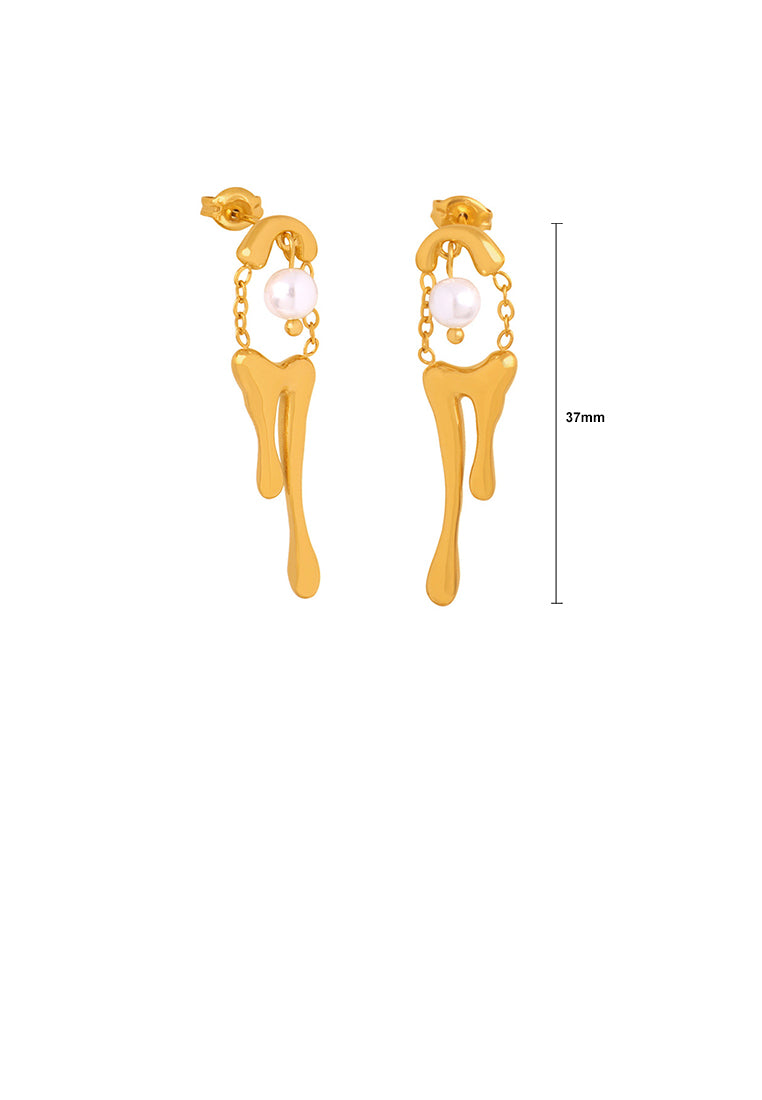 Fashion and Personalized Plated Gold 316L Stainless Steel Irregular Lava Geometric Earrings with Imitation Pearls