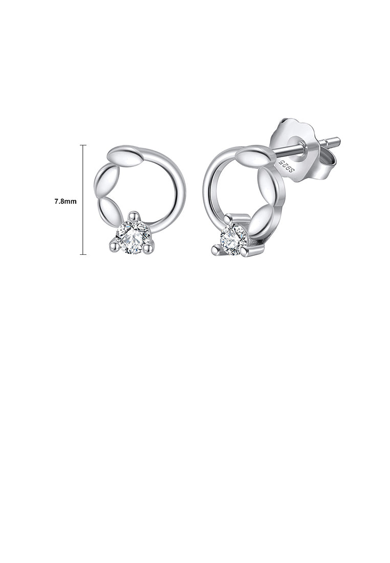 925 Sterling Silver Simple and Fashion Wheat Circle Stud Earrings with Cubic Zirconia - Luxurious Look