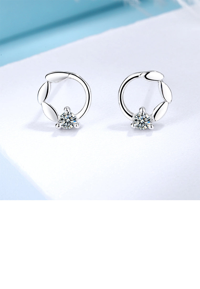 925 Sterling Silver Simple and Fashion Wheat Circle Stud Earrings with Cubic Zirconia - Luxurious Look