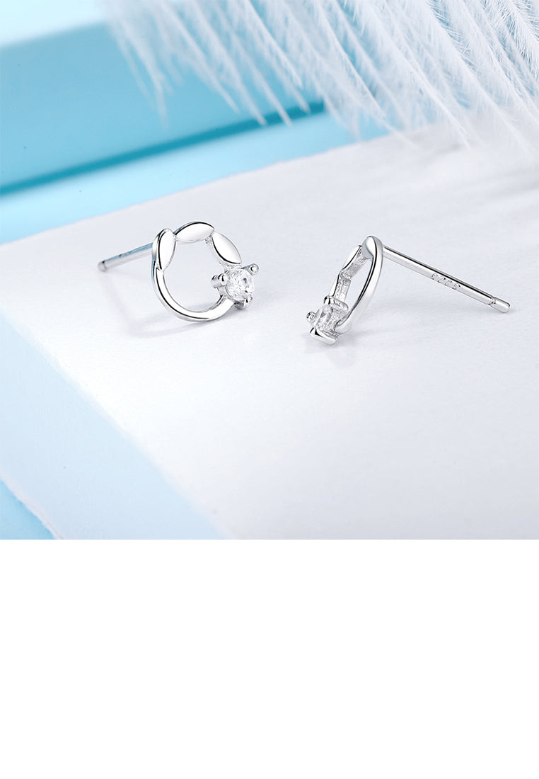 925 Sterling Silver Simple and Fashion Wheat Circle Stud Earrings with Cubic Zirconia - Luxurious Look