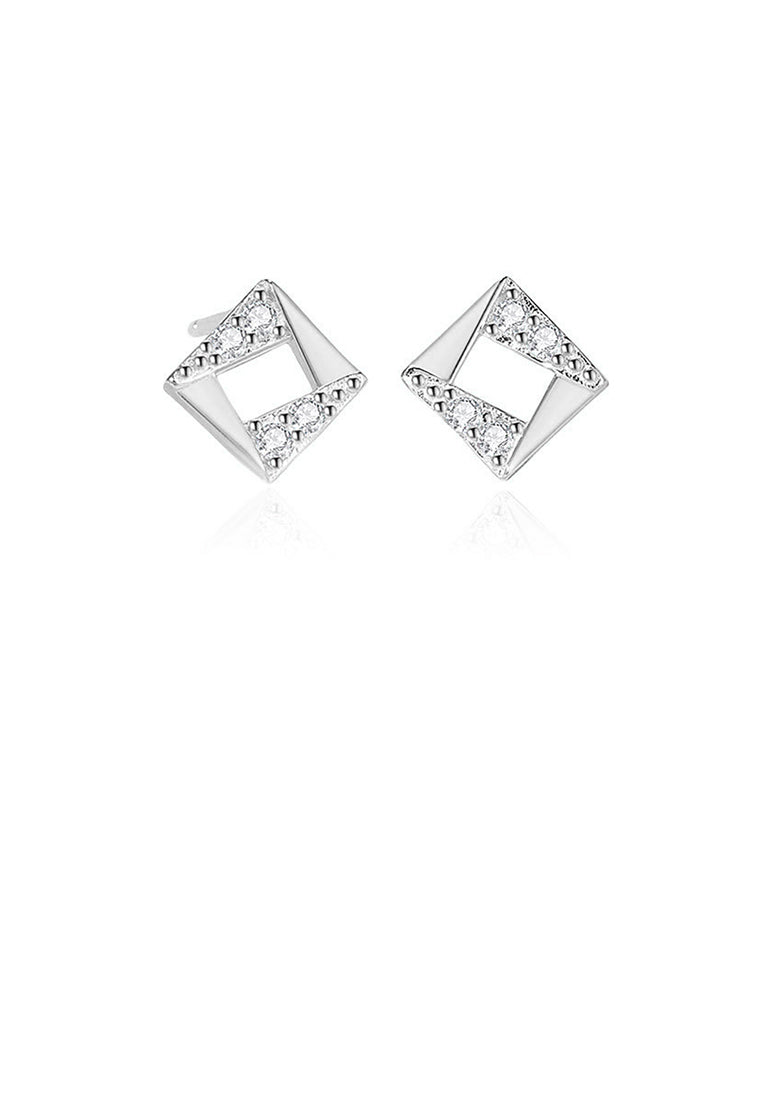 925 Sterling Silver Simple and Fashion Hollow Geometric Square Stud Earrings with Cubic Zirconia - Luxurious Look