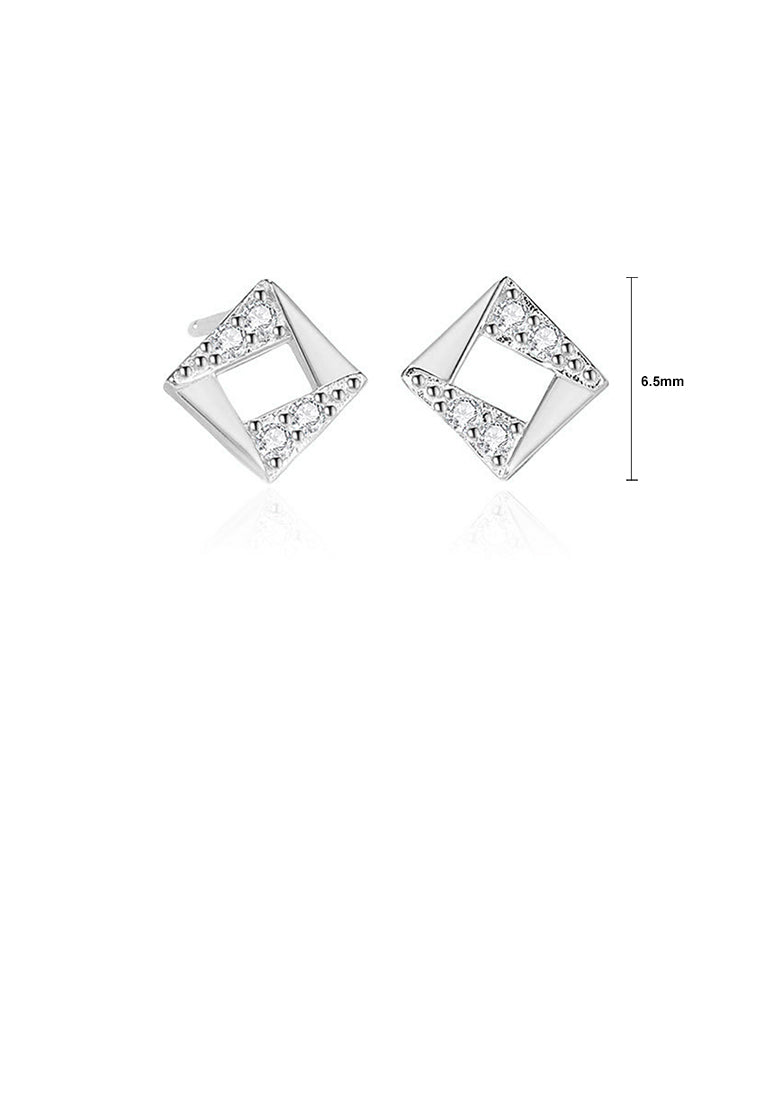 925 Sterling Silver Simple and Fashion Hollow Geometric Square Stud Earrings with Cubic Zirconia - Luxurious Look