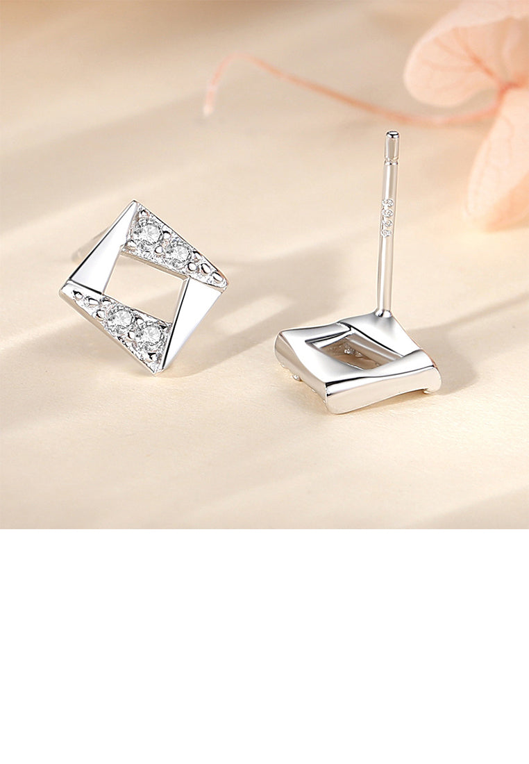 925 Sterling Silver Simple and Fashion Hollow Geometric Square Stud Earrings with Cubic Zirconia - Luxurious Look