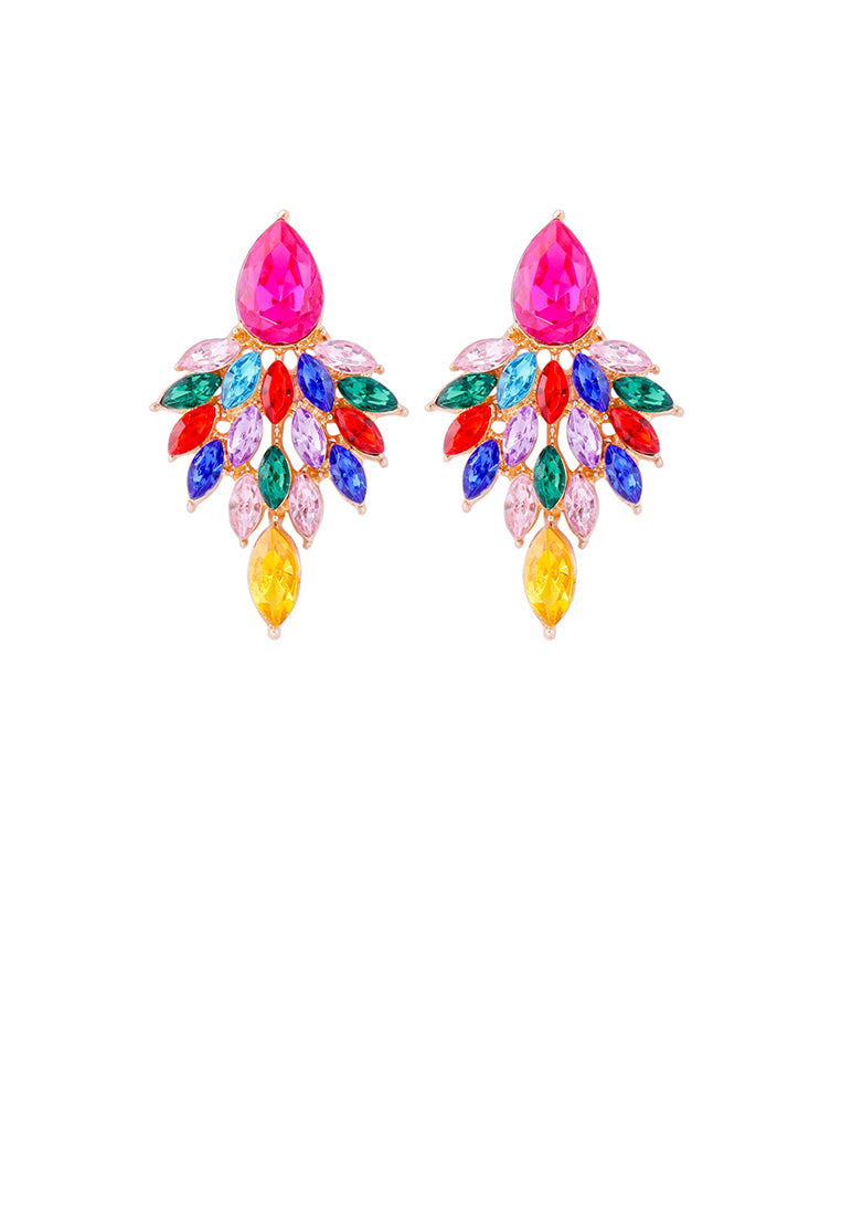 Elegant Brilliant Plated Gold Leaf Earrings with Colored Cubic Zirconia - Luxurious Look