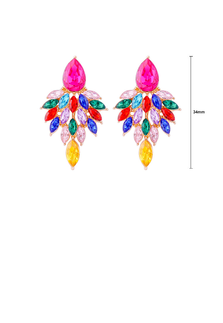 Elegant Brilliant Plated Gold Leaf Earrings with Colored Cubic Zirconia - Luxurious Look