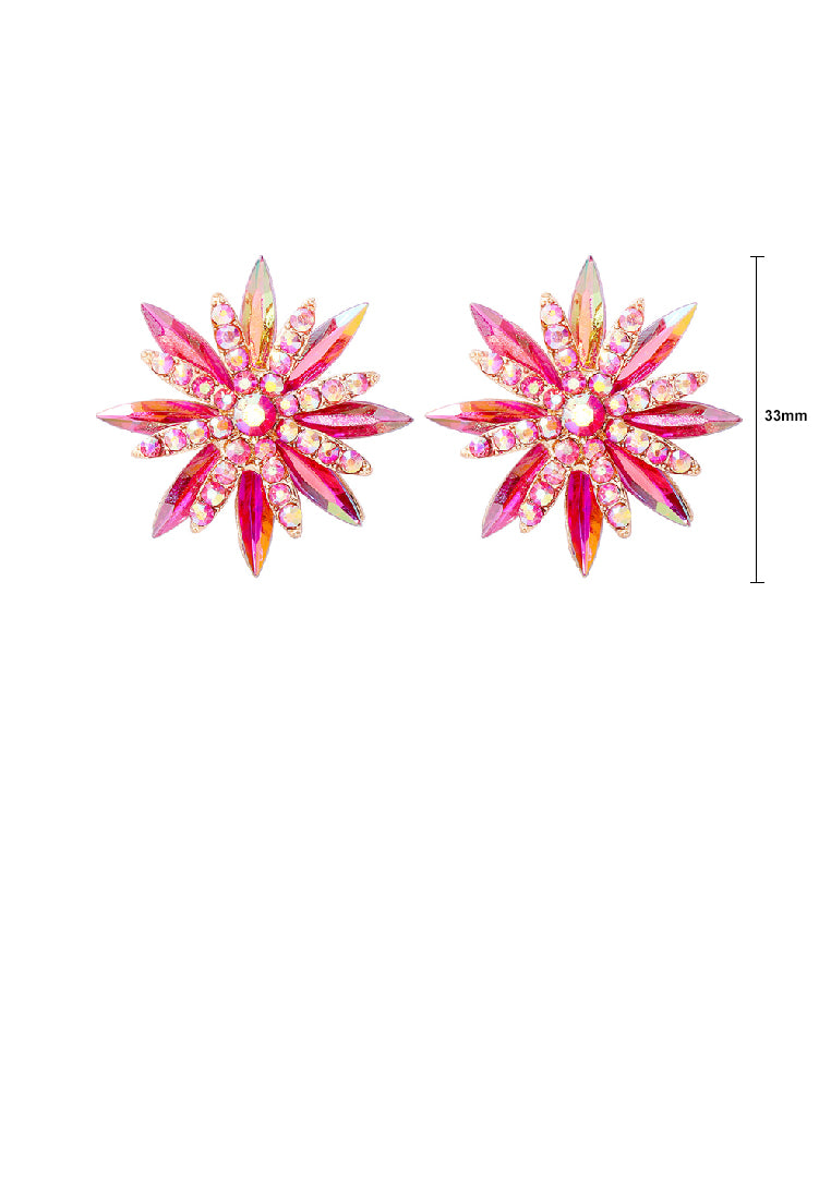 Fashion Brilliant Plated Gold Snowflake Stud Earrings with Pink Cubic Zirconia - Luxurious Look - Vibrant Color