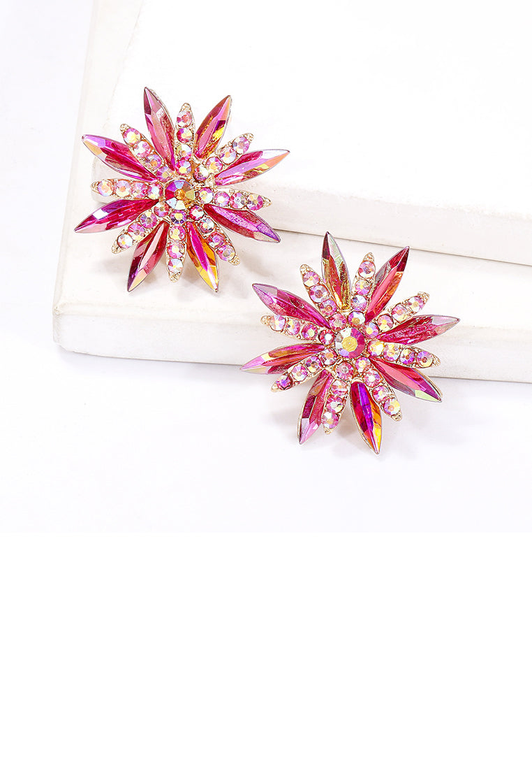 Fashion Brilliant Plated Gold Snowflake Stud Earrings with Pink Cubic Zirconia - Luxurious Look - Vibrant Color