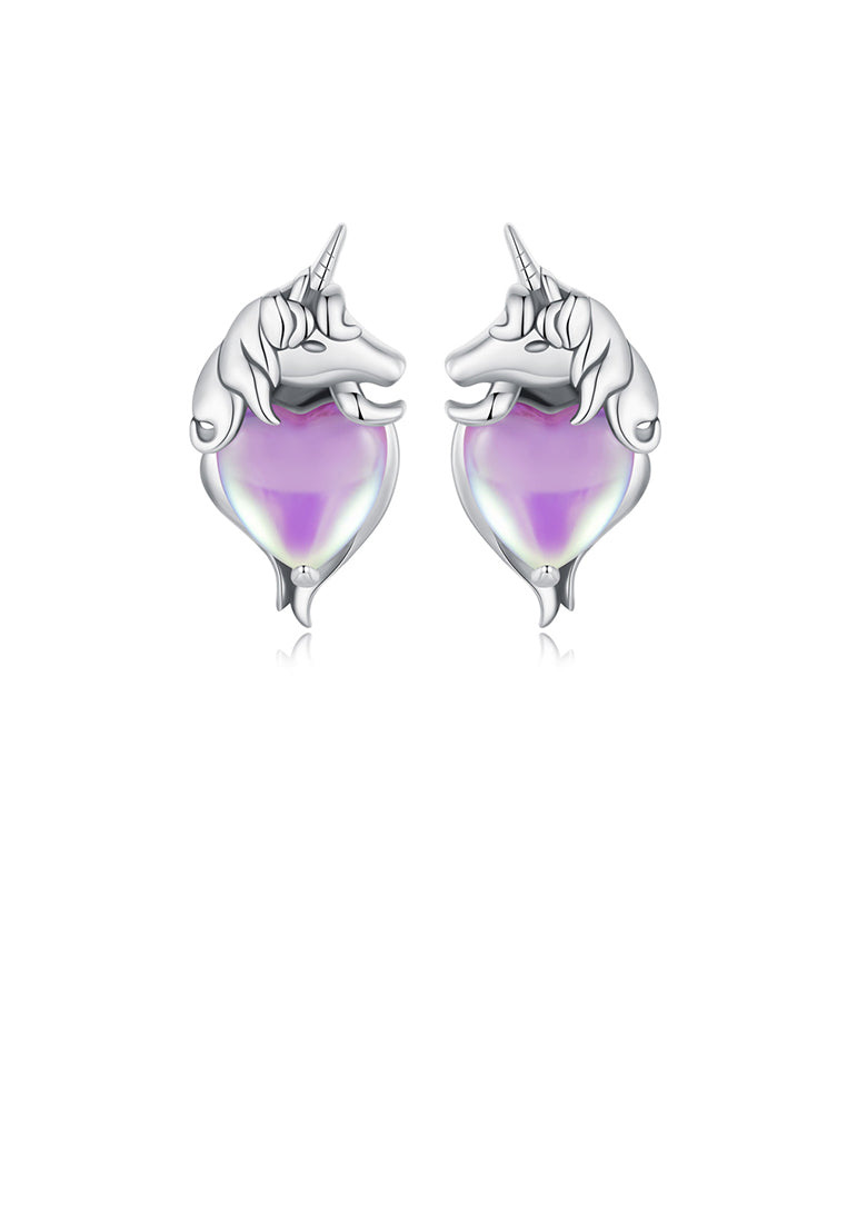 925 Sterling Silver Fashion Creative Unicorn Heart Shaped Cubic Zirconia Stud Earrings - Luxurious Look