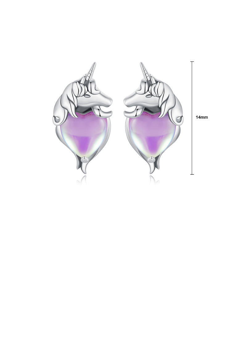 925 Sterling Silver Fashion Creative Unicorn Heart Shaped Cubic Zirconia Stud Earrings - Luxurious Look