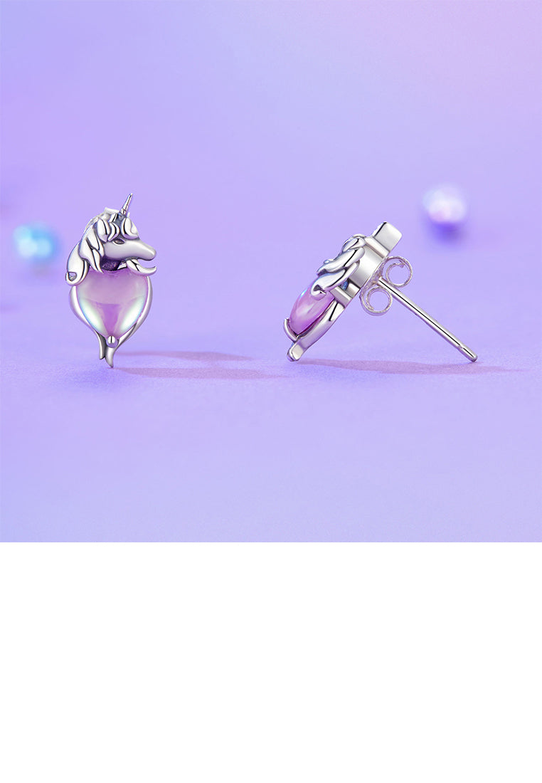 925 Sterling Silver Fashion Creative Unicorn Heart Shaped Cubic Zirconia Stud Earrings - Luxurious Look