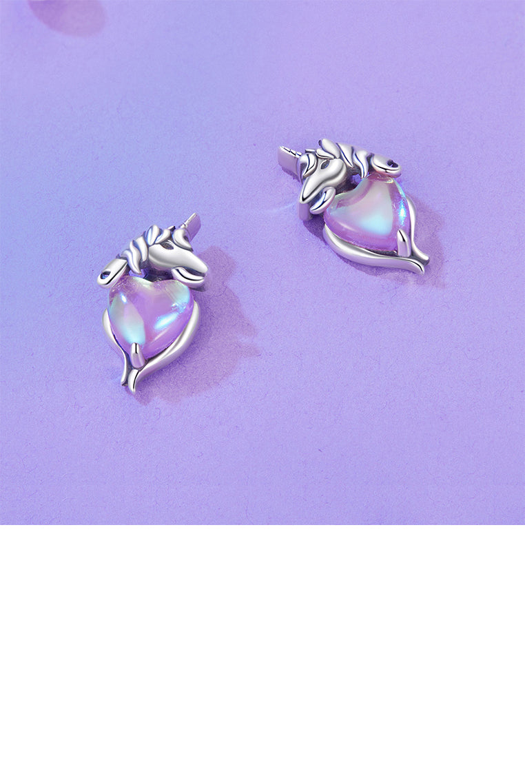 925 Sterling Silver Fashion Creative Unicorn Heart Shaped Cubic Zirconia Stud Earrings - Luxurious Look