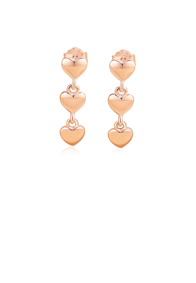 925 Sterling Silver Plated Rose Gold Simple and Fashion Heart-shaped Tassel Stud Earrings