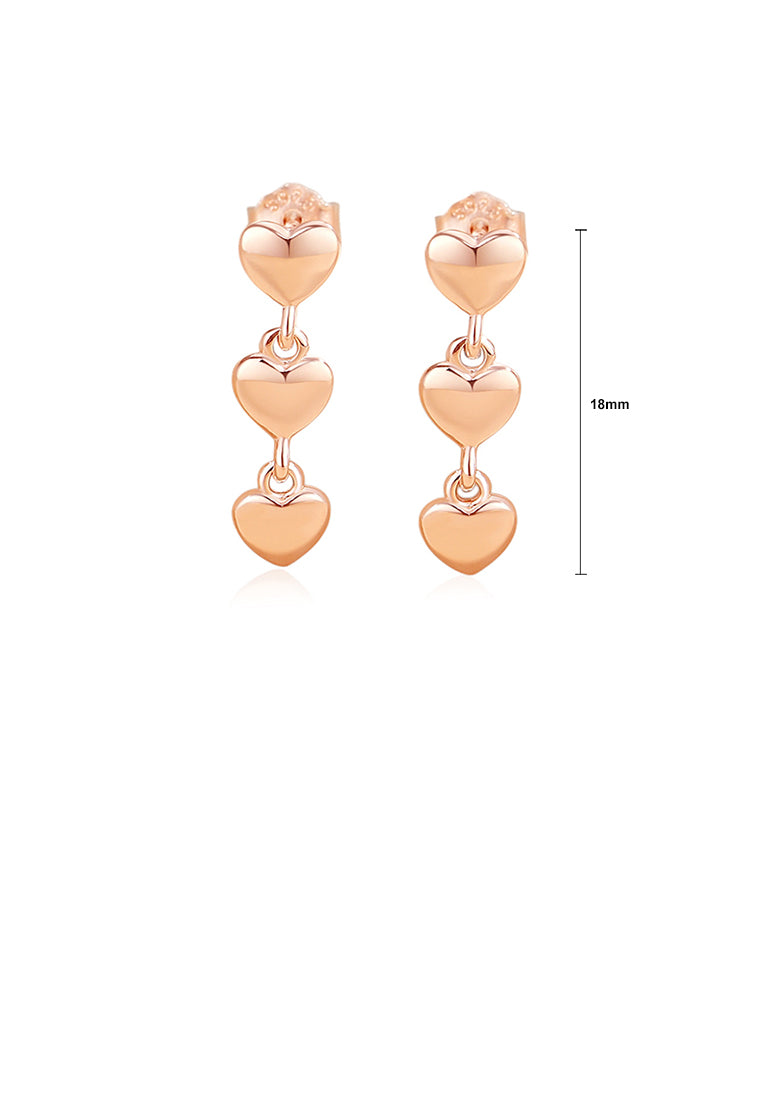 925 Sterling Silver Plated Rose Gold Simple and Fashion Heart-shaped Tassel Stud Earrings