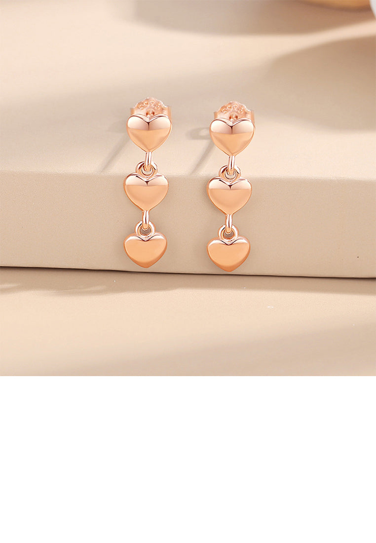 925 Sterling Silver Plated Rose Gold Simple and Fashion Heart-shaped Tassel Stud Earrings
