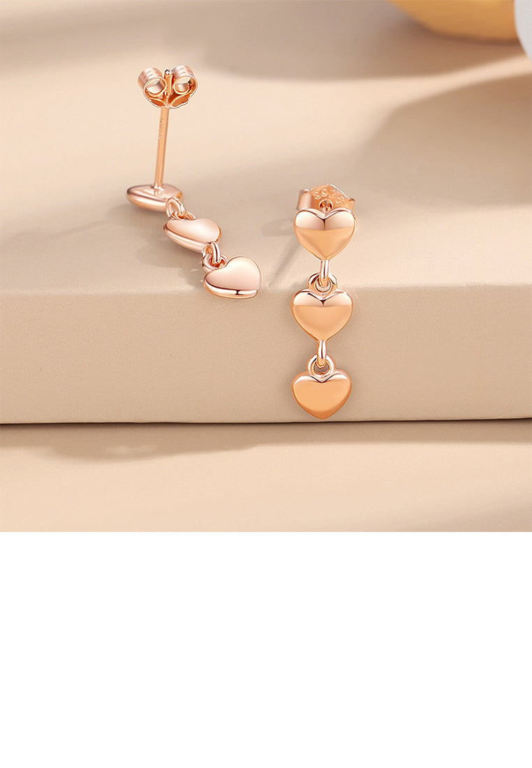 925 Sterling Silver Plated Rose Gold Simple and Fashion Heart-shaped Tassel Stud Earrings