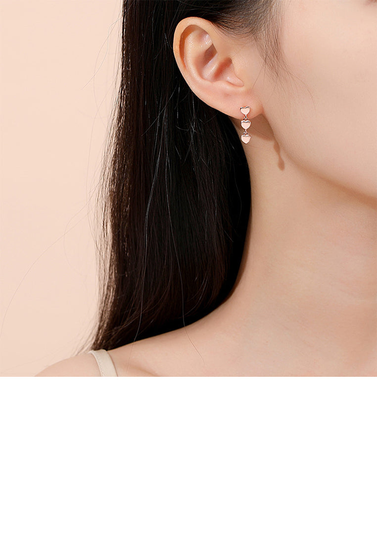 925 Sterling Silver Plated Rose Gold Simple and Fashion Heart-shaped Tassel Stud Earrings