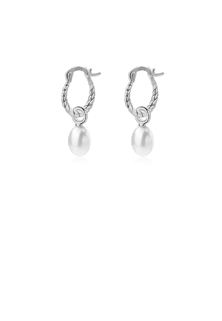 925 Sterling Silver Fashion Elegant Imitation Pearl Twist Geometric Circle Earrings - Luxurious Look