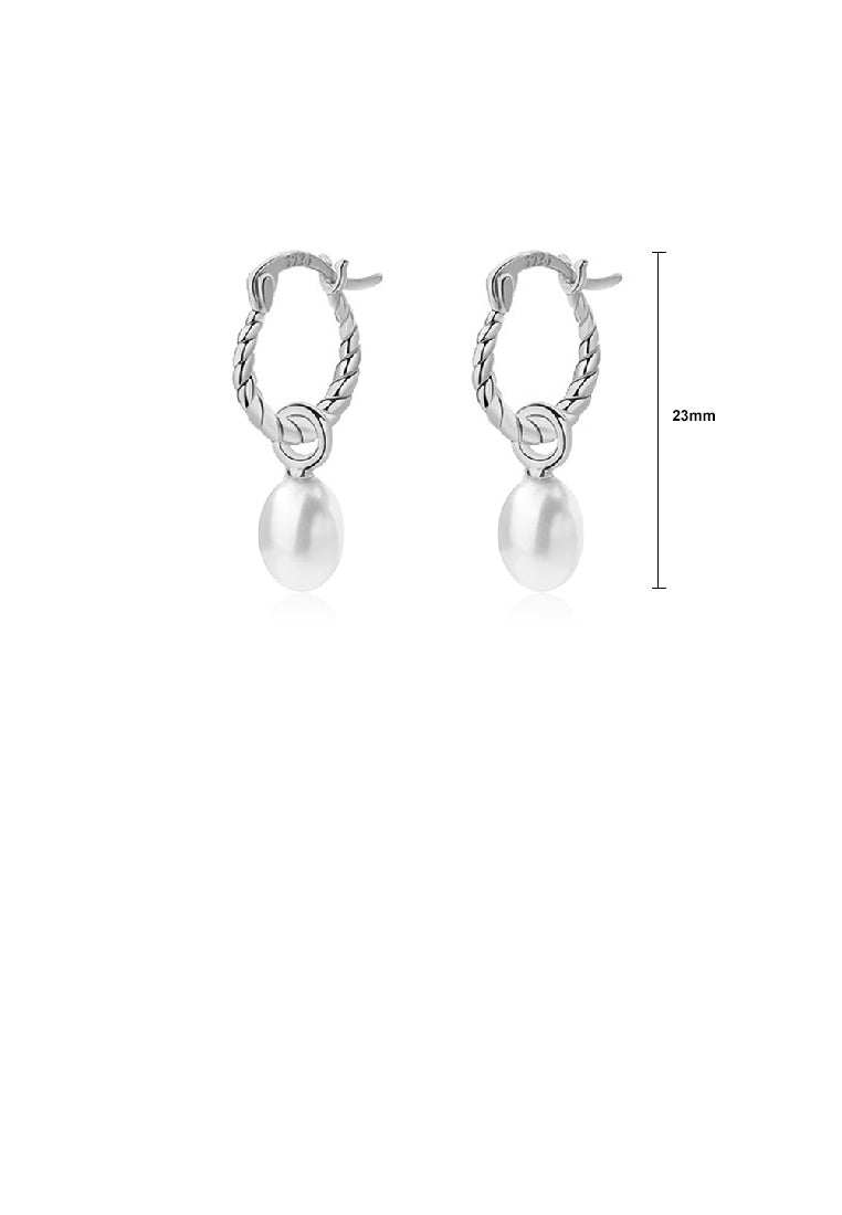 925 Sterling Silver Fashion Elegant Imitation Pearl Twist Geometric Circle Earrings - Luxurious Look