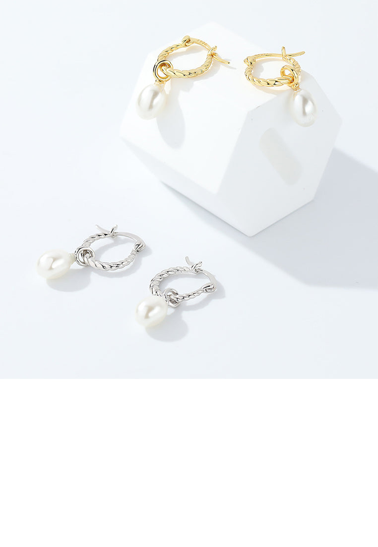 925 Sterling Silver Fashion Elegant Imitation Pearl Twist Geometric Circle Earrings - Luxurious Look