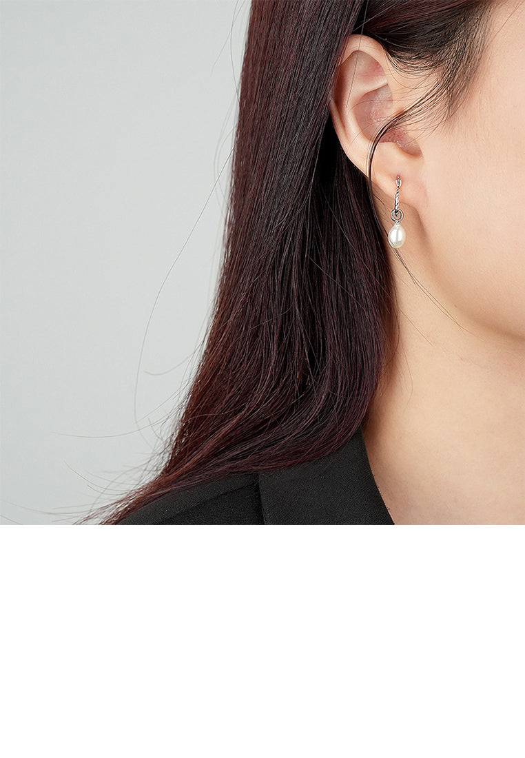 925 Sterling Silver Fashion Elegant Imitation Pearl Twist Geometric Circle Earrings - Luxurious Look