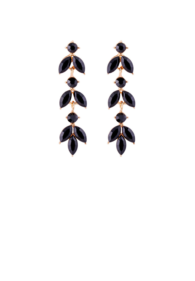 Simple and Fashion Plated Gold Leaf Tassel Earrings with Black Cubic Zirconia - Luxurious Look