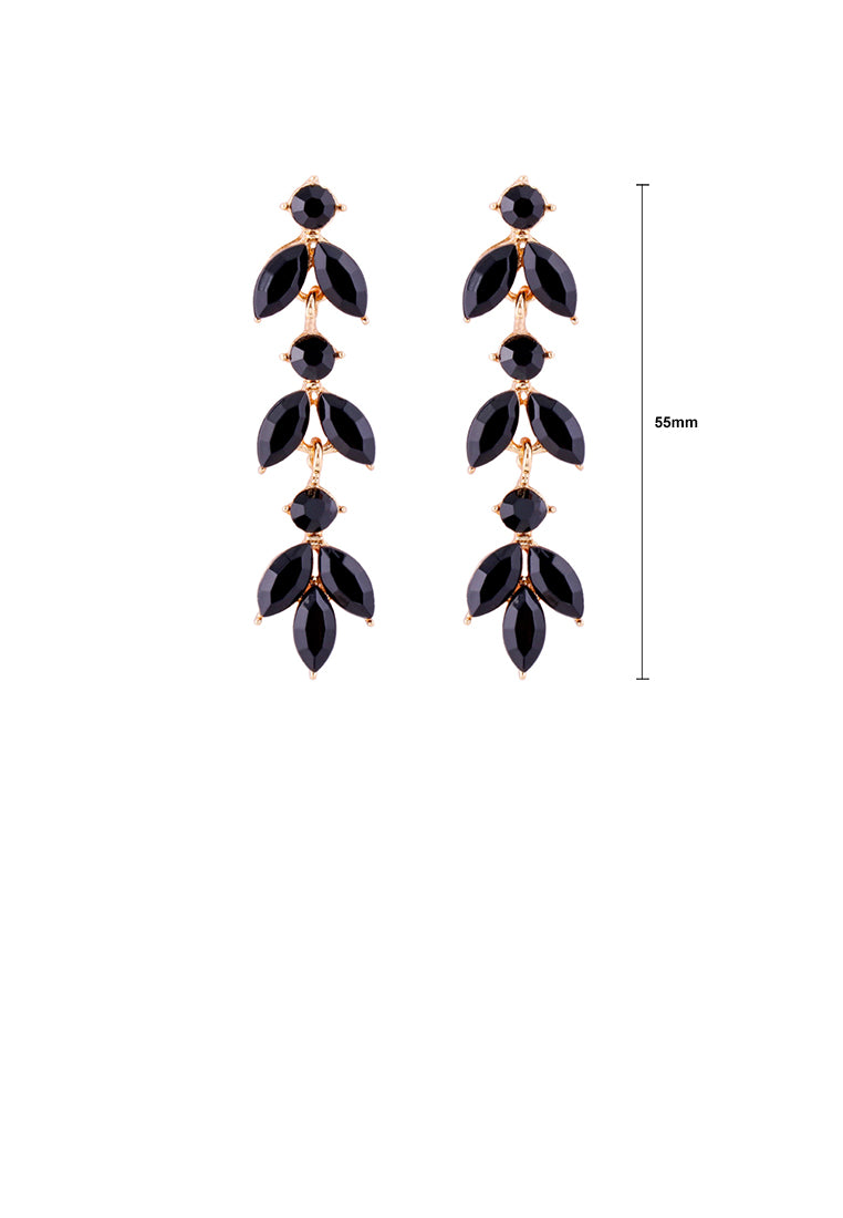 Simple and Fashion Plated Gold Leaf Tassel Earrings with Black Cubic Zirconia - Luxurious Look