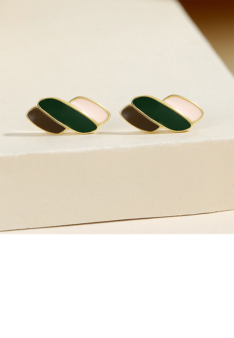 925 Sterling Silver Plated Gold Simple Fashion Enamel Geometric Stud Earrings