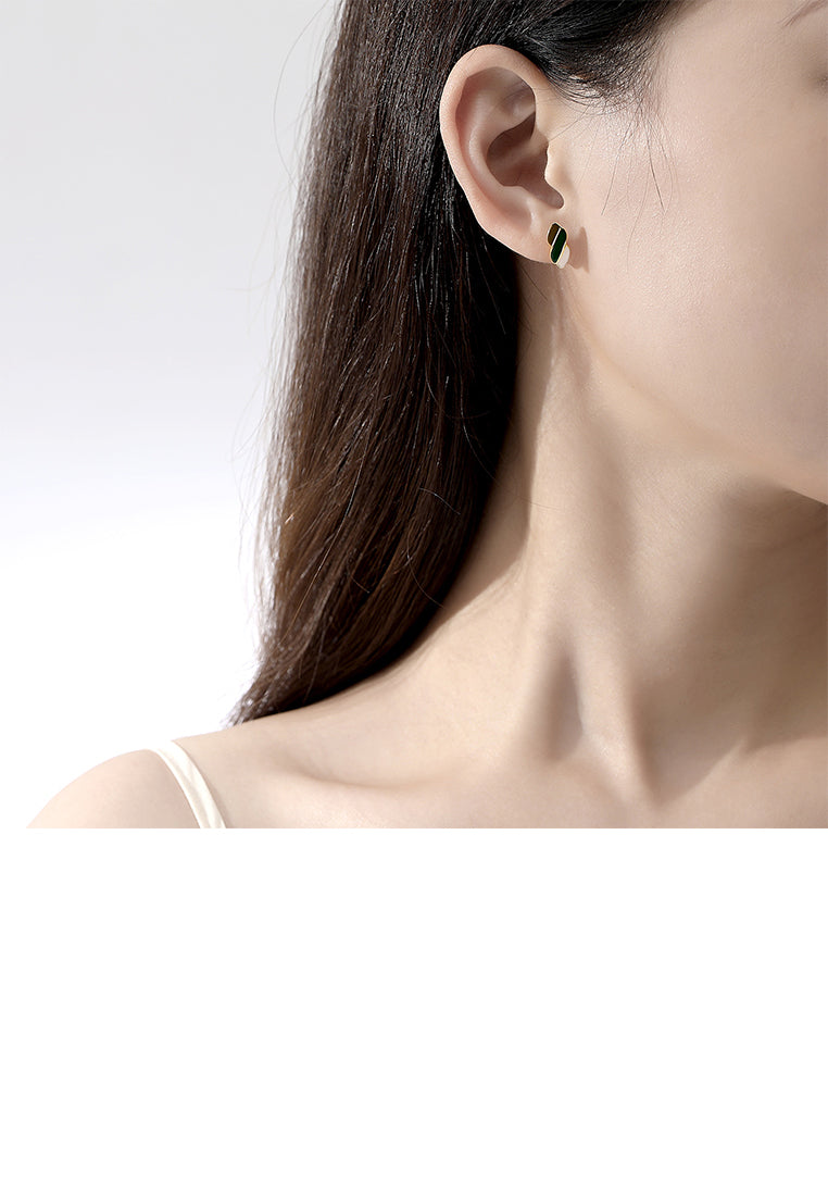 925 Sterling Silver Plated Gold Simple Fashion Enamel Geometric Stud Earrings