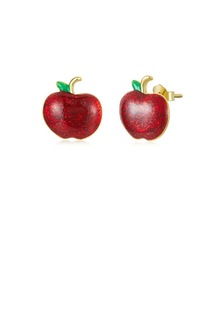 925 Sterling Silver Plated Gold Simply Sweet Enamel Christmas Apple Stud Earrings