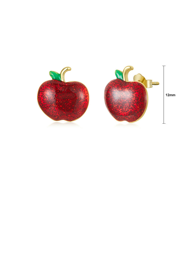 925 Sterling Silver Plated Gold Simply Sweet Enamel Christmas Apple Stud Earrings