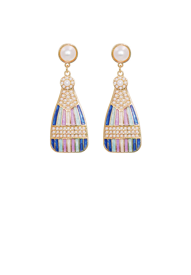 Fashion and Creative Plated Gold Enamel Blue Wine Bottle Earrings with Imitation Pearls