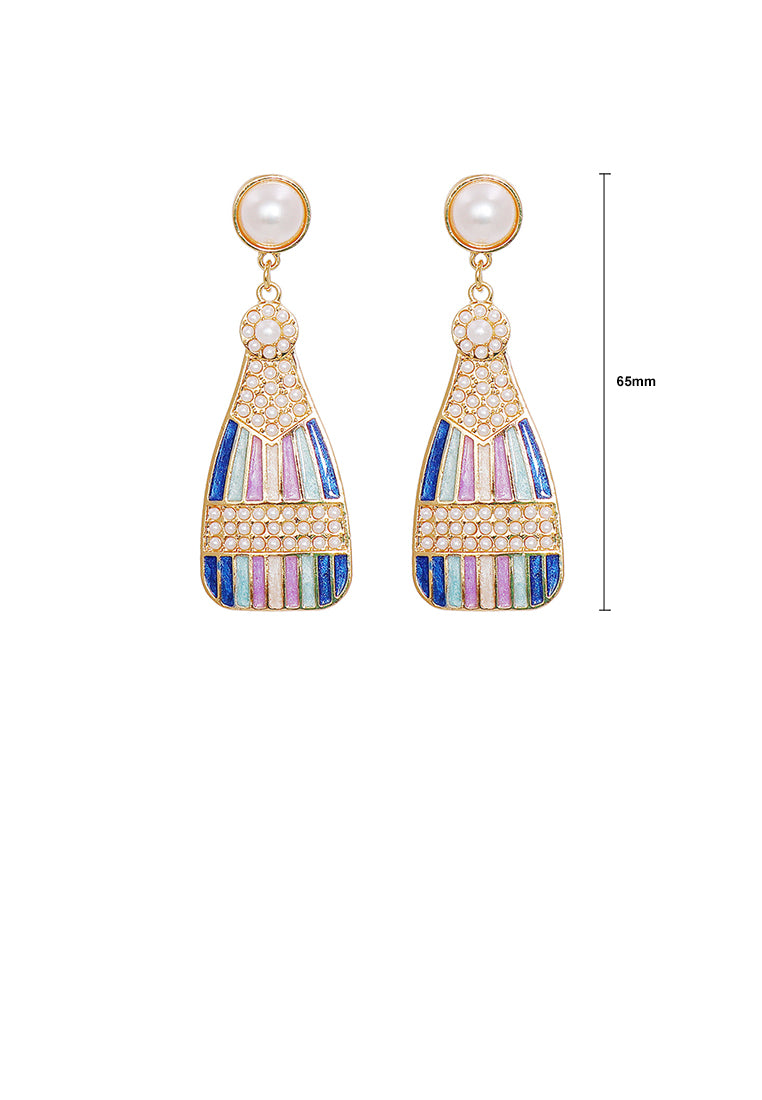 Fashion and Creative Plated Gold Enamel Blue Wine Bottle Earrings with Imitation Pearls