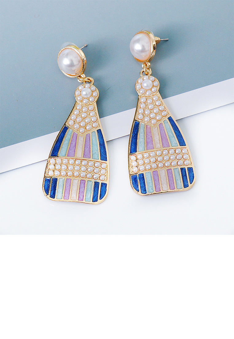 Fashion and Creative Plated Gold Enamel Blue Wine Bottle Earrings with Imitation Pearls