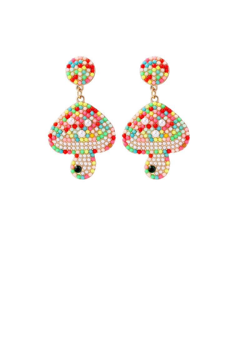 Fashion and Cute Plated Gold Mushroom Colorful Ball Earrings