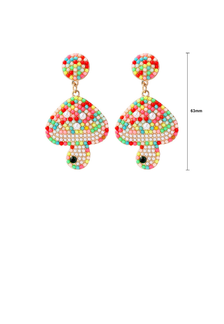 Fashion and Cute Plated Gold Mushroom Colorful Ball Earrings