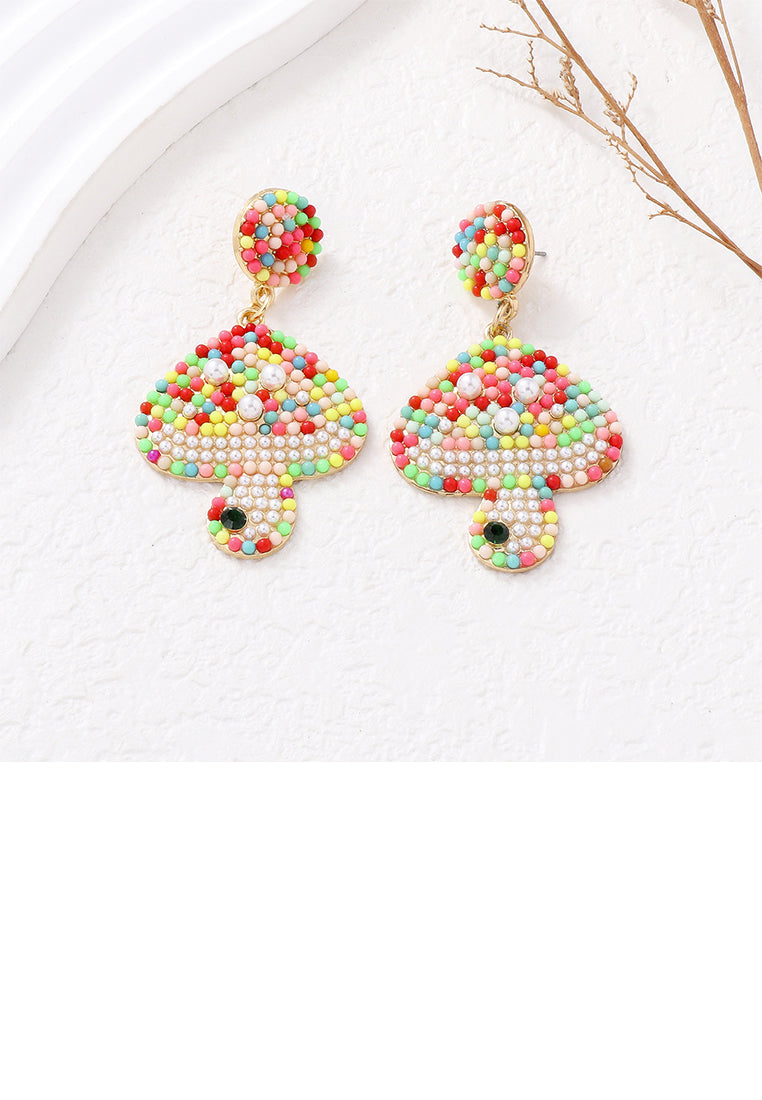Fashion and Cute Plated Gold Mushroom Colorful Ball Earrings