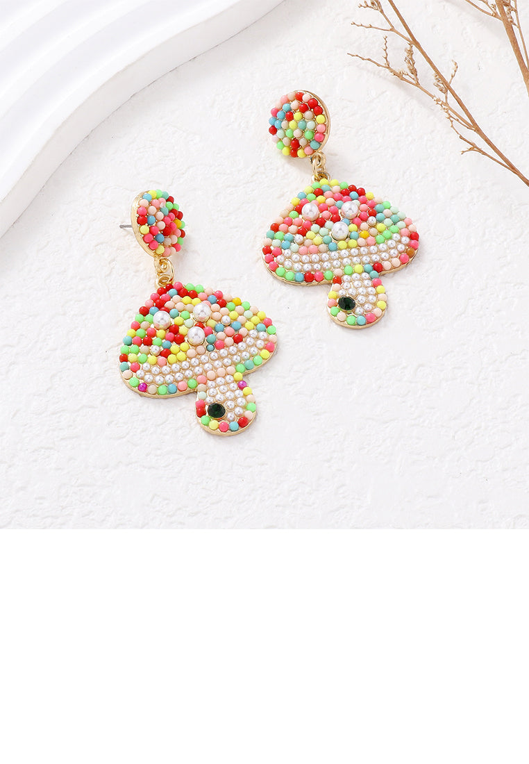 Fashion and Cute Plated Gold Mushroom Colorful Ball Earrings
